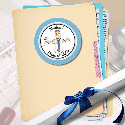Voor hem Funny Blue Physician Doctor PA Afstuderen Ronde Sticker