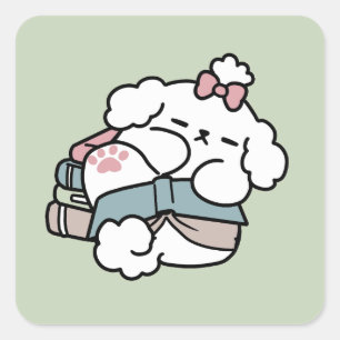 Voor het Slapen met Mijn Pup – Boek en Hond Liefhe Vierkante Sticker