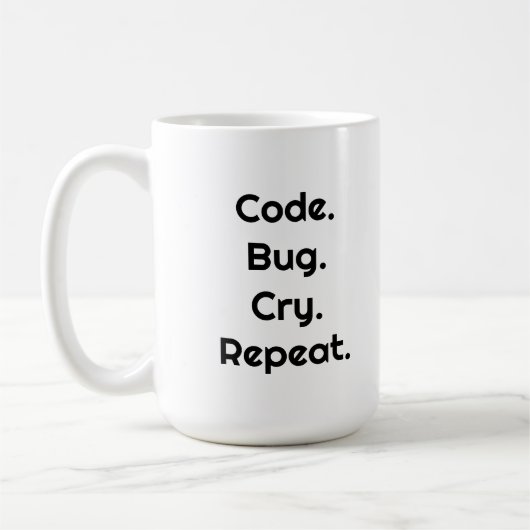 Voor ingenieurs en ontwikkelaars – Code. Bug. Cry Koffiemok (Links)