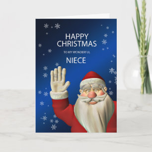 Voor je nicht, een kerstkaart met kerstman die zwa feestdagen kaart