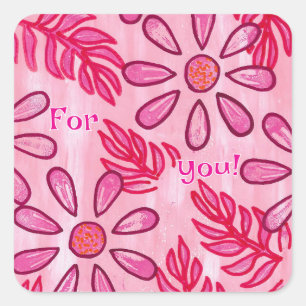 Voor jou, roze bloemstickers, op maat gemaakt vierkante sticker
