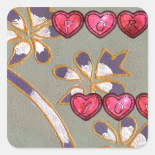 Voor jou van mij: Mooie Floral Hearts Design Vierkante Sticker