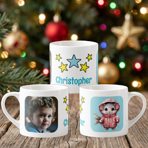 Voor kinderen foto naam muis kerst blauw espresso kop