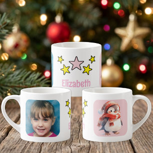 Voor kinderen foto naam pinguïn kerst roze espresso kop
