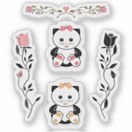 Voor kinderen, kleine kittens, kat, roze en zwart sticker