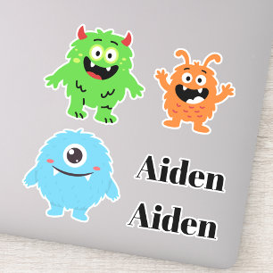 Voor kinderen leuke moppige monsters jongens naam sticker