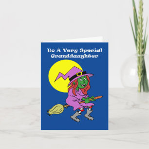 Voor kleindochter Leuke Cartoon Heks Halloween Feestdagen Kaart