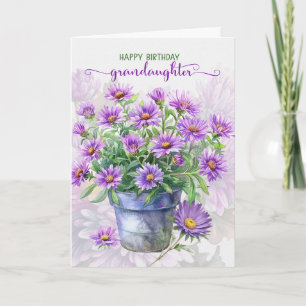 voor kleindochter paarse Asters september verjaard Kaart