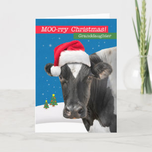 Voor kleindochter vrolijk kerstfeest grappige koe feestdagen kaart