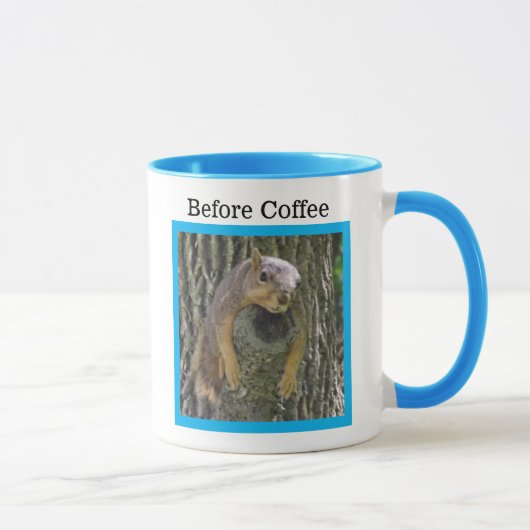 Voor koffie, na koffie, grappige eekhoorn mok (Rechts)