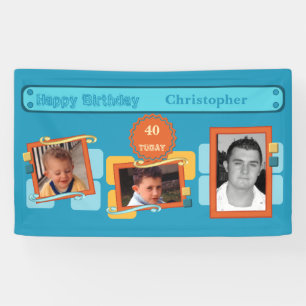 Voor mannen 40th voeg foto's toe naam blauwe parti spandoek