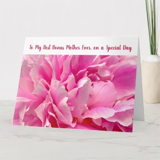 Voor mijn allerbeste bonusmoeder ooit Liefs Peony Kaart (Voorkant)