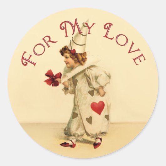 Voor Mijn Liefde  Valentijn Clown Ronde Sticker (Voorkant)