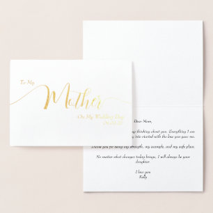 Voor mijn moeder op mijn trouwdag Elegant schrift Folie Kaarten