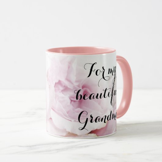 Voor mijn mooie grootmoeder  roze roze bloemen mok (Voorkant rechts)