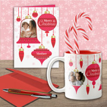 Voor Moeder Aangepaste Foto Rode Retro Ornamenten