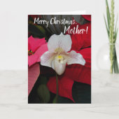 Voor Moeder Rode Pinksterbloem en Orchidee Kerstmi Kaart (Voorkant)