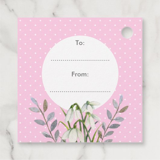 Voor Moederdag White Snowdrops Pink Polka Dots Bedankjes Labels (Achterkant)