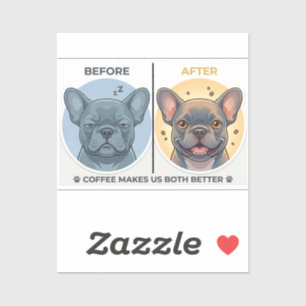 Voor Na Koffie Grappig Frans Bulldog Design Sticker