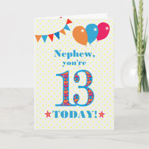 Voor Nephew 13th Birthday Bunting Balloons Kaart