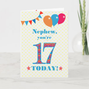 Voor Nephew 17e marthday Bunting Balloons Kaart
