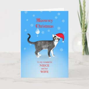 Voor nicht en haar vrouw, Prettig Meowwy Kerstmis Feestdagen Kaart