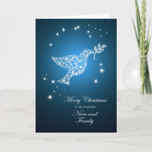 Voor nichtje en familie, Duif van de Vrede Kerstmi Feestdagen Kaart