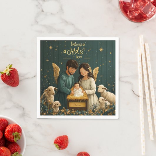 Voor ons is een kind geboren geboorte découpage servet (Insitu)