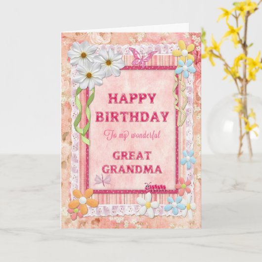 Voor overgrootmoeder, ambachtelijke verjaardagskaa kaart (Gele Bloem)