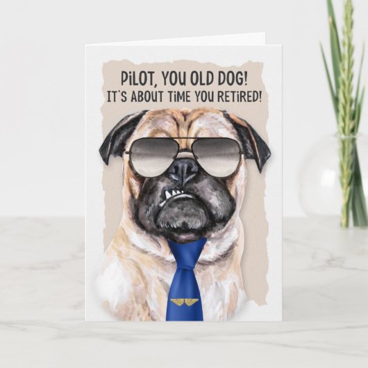 voor Pilot Funny Pug Dog in een Blue Stropdas Reti Kaart (Voorkant)
