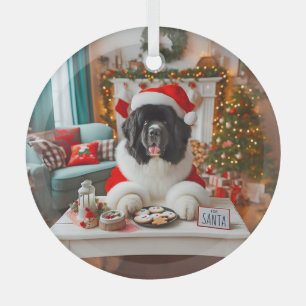 Voor Santa Newfie Cookie Taster Glas Ornament
