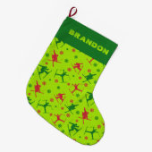 Voor Skiers Ski Tricks Pattern Lime Green Grote Kerstsok (Voorkant (Hangend))