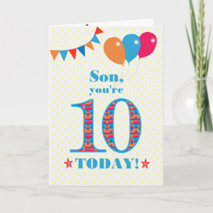 Voor Son 10th Birthday Bunting Balloons Kaart
