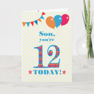 Voor Son 12th Birthday Bunting Balloons Kaart