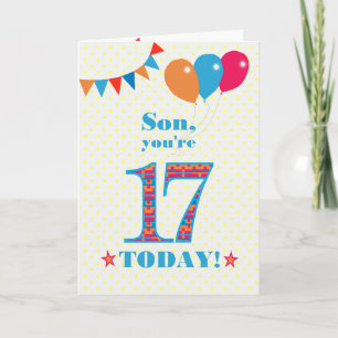 Voor Son 17th Birthday Bunting and Balloons Kaart