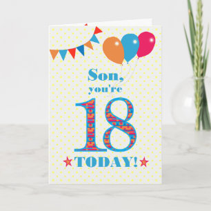 Voor Son 18th Birthday Bunting and Balloons Kaart