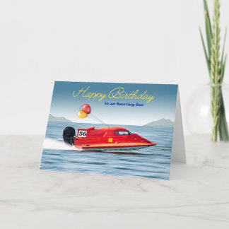 Voor Son 56e verjaardag met High Performance Boat Kaart