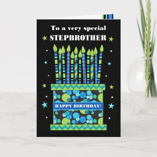Voor Step Brother Verjaardagstaart met Kaarsen Kaa Kaart (Voorkant)