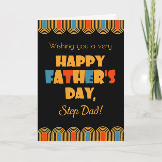 Voor Stepdad Vaderdag Art Deco Style op zwart Kaart