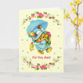 Voor tante op Moederdag. Bunny Kaart (Gele Bloem)