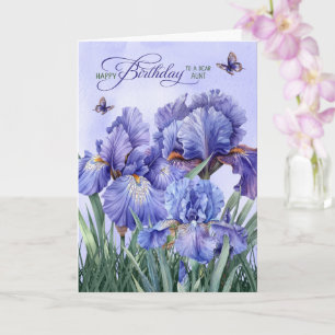 Voor tante verjaardag paarse iris met vlinders kaart