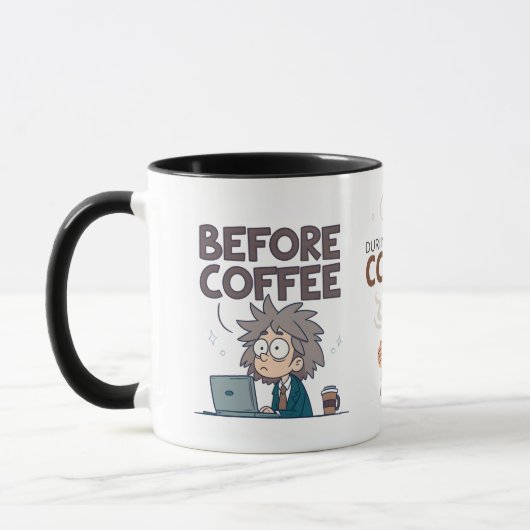 Voor Tijdens Na Koffie Stemming Vector Kunst Mok (Links)