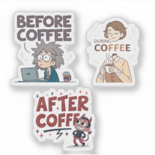 Voor Tijdens Na Koffie Stemming Vector Kunst Sticker