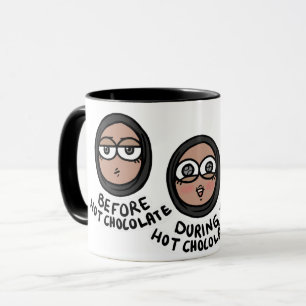 Voor/tijdens/na warmste chocolade mok