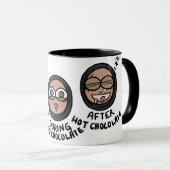 Voor/tijdens/na warmste chocolade mok (Voorkant rechts)