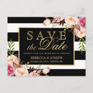 (voor USPS) Goud Bloemen Zwart Strepen Save the Da Aankondigingskaart