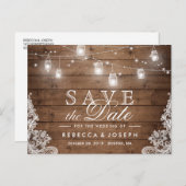 (voor USPS) Rustic String Lights Kant Save the Dat Aankondigingskaart (Voorkant / Achterkant)