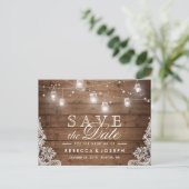(voor USPS) Rustic String Lights Kant Save the Dat Aankondigingskaart (Staand voorkant)