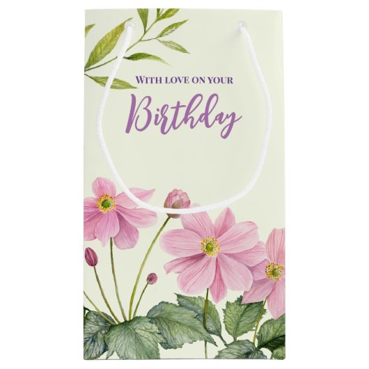 Voor Verjaardag Waterverf Roze Japans Anemone Klein Cadeauzakje (Achterkant)