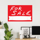 VOOR VERKOOP VAN WITTE ZIJDE OP ROOD POSTER (Thuiskantoor)